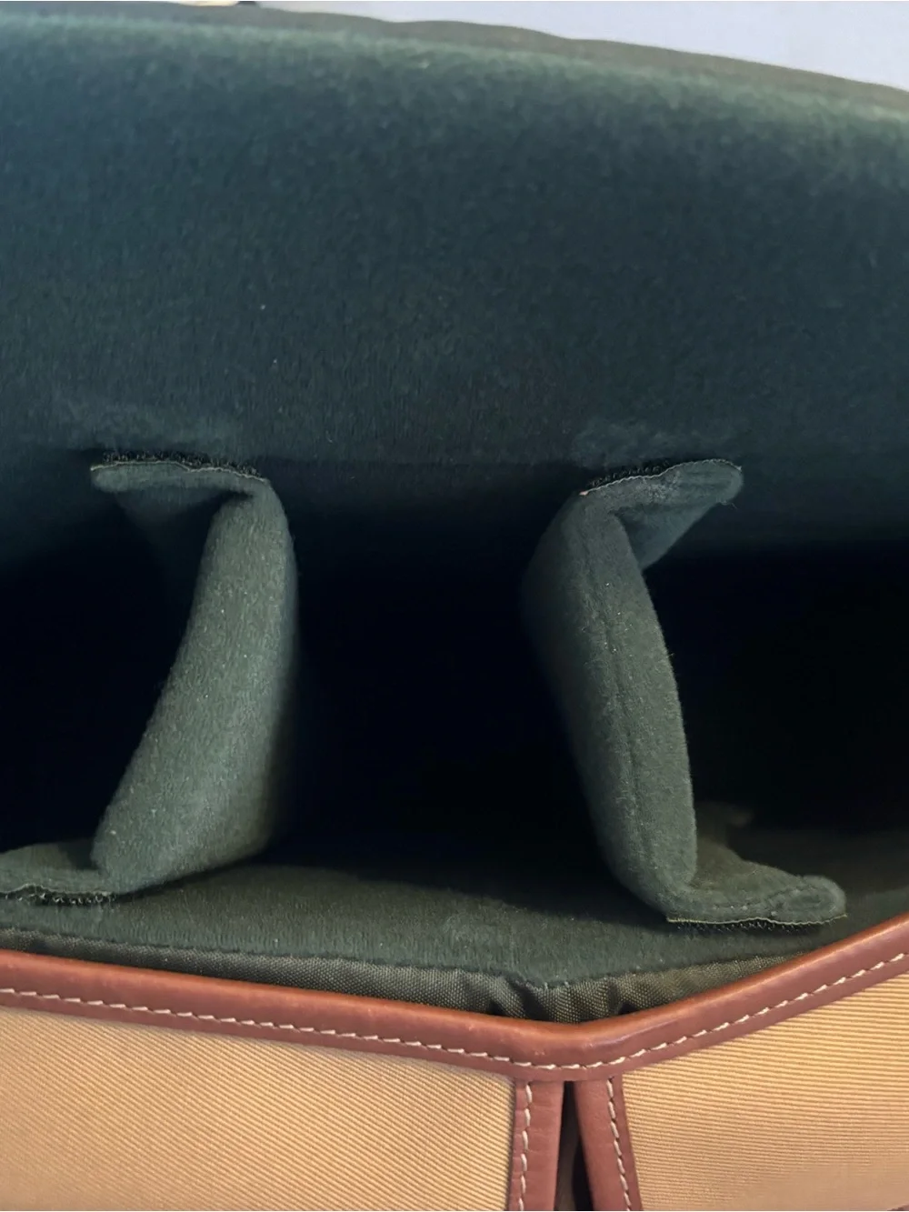 Tan Camera Bag with Brown Leather Trim